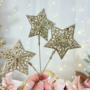 Set of 4 Gold Glitter Star Bunch Tree Picks Christmas Ornaments
